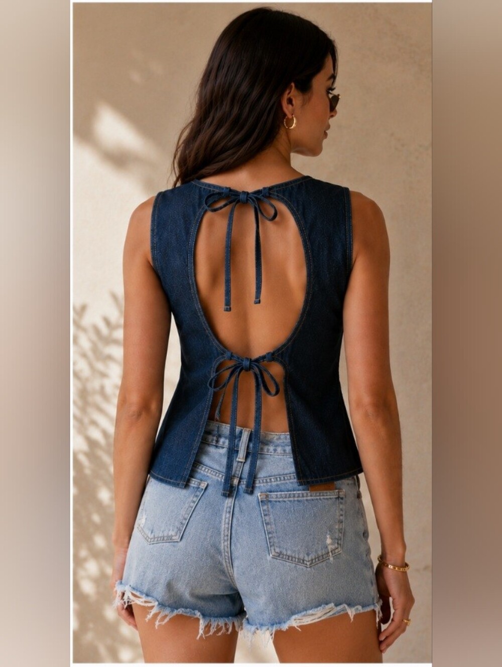 🔥 NWT Wild Fable Open Back Denim Top | Size Large COTTON